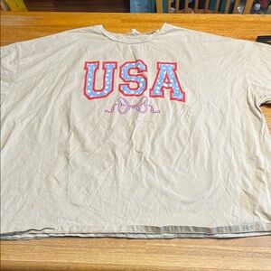 Chic Soul Women 3XL Tan USA United States Star Bow Crew Neck Short Sleeve Shirt